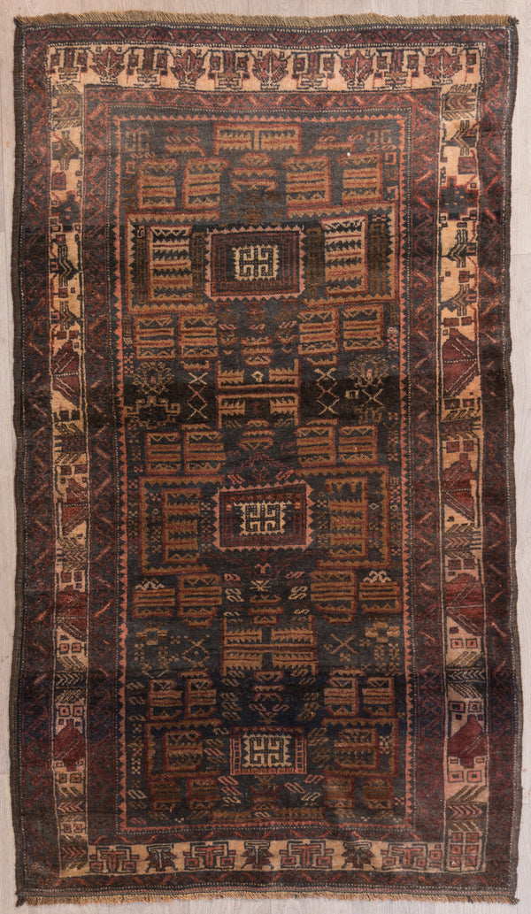 Vintage Persian Baluchi Wool Rug c.1950's 209cm x 117cm
