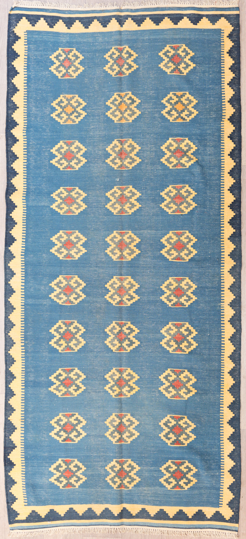 Blue Vintage Turkish Kilim 263cm x 120cm