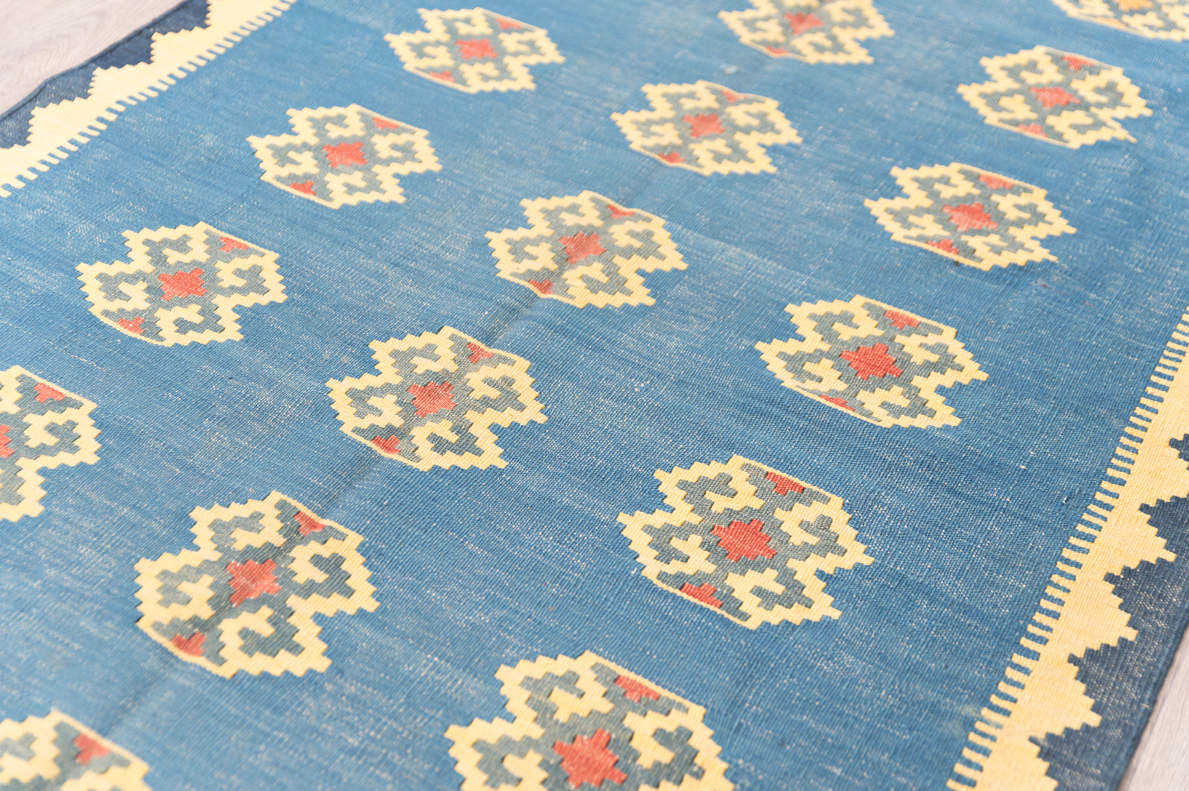 Blue Vintage Turkish Kilim 263cm x 120cm