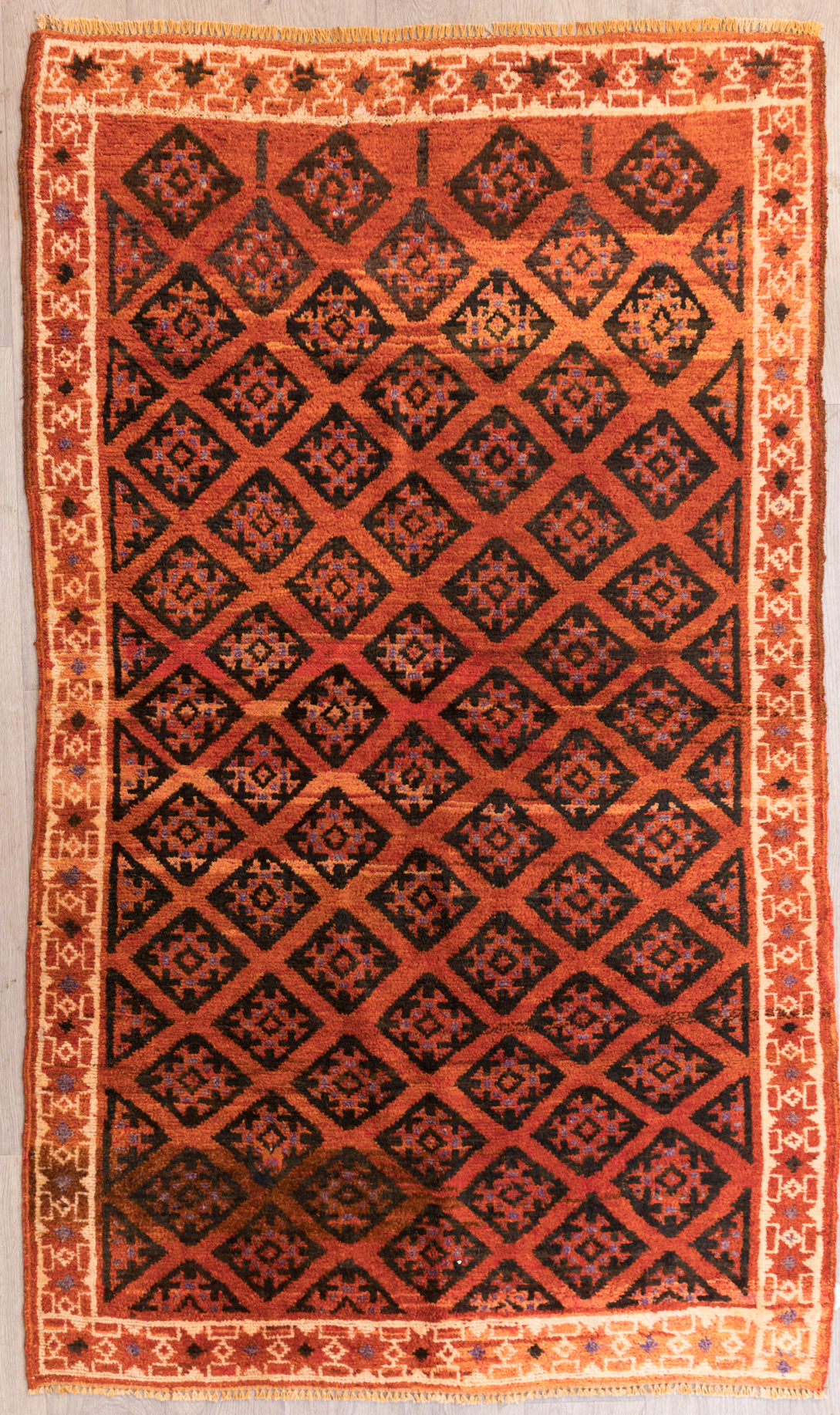 Terracotta Vintage Persian Baluchi Wool Rug c1960's 221cm x 127cm