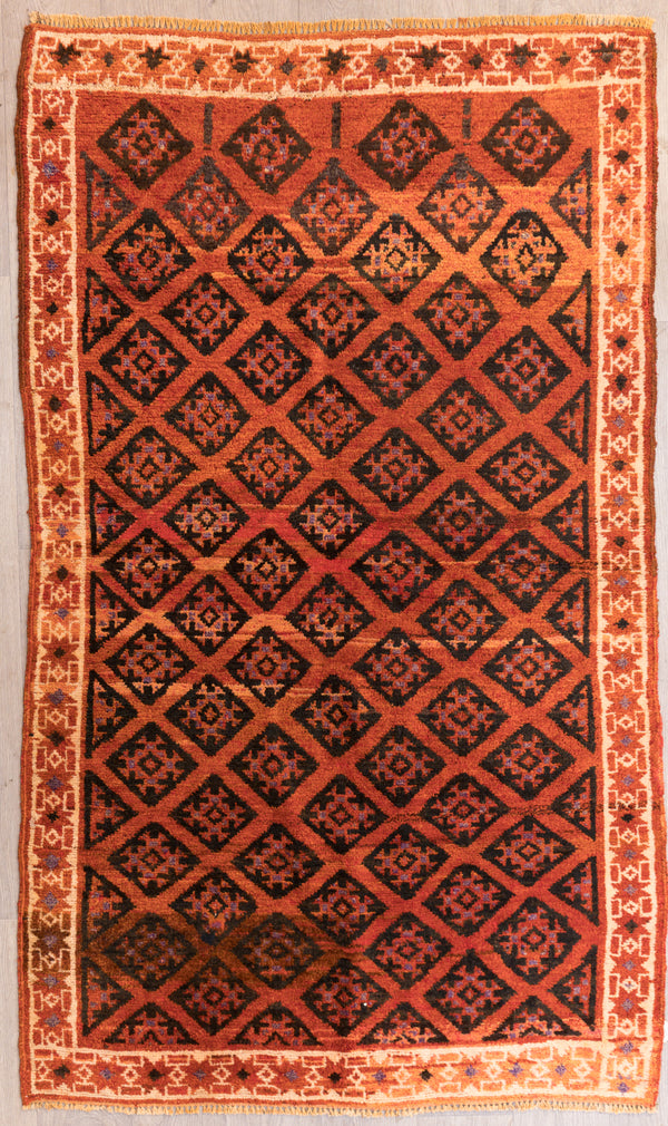 Terracotta Vintage Persian Baluchi Wool Rug 1c 1960's 221cm x 127cm