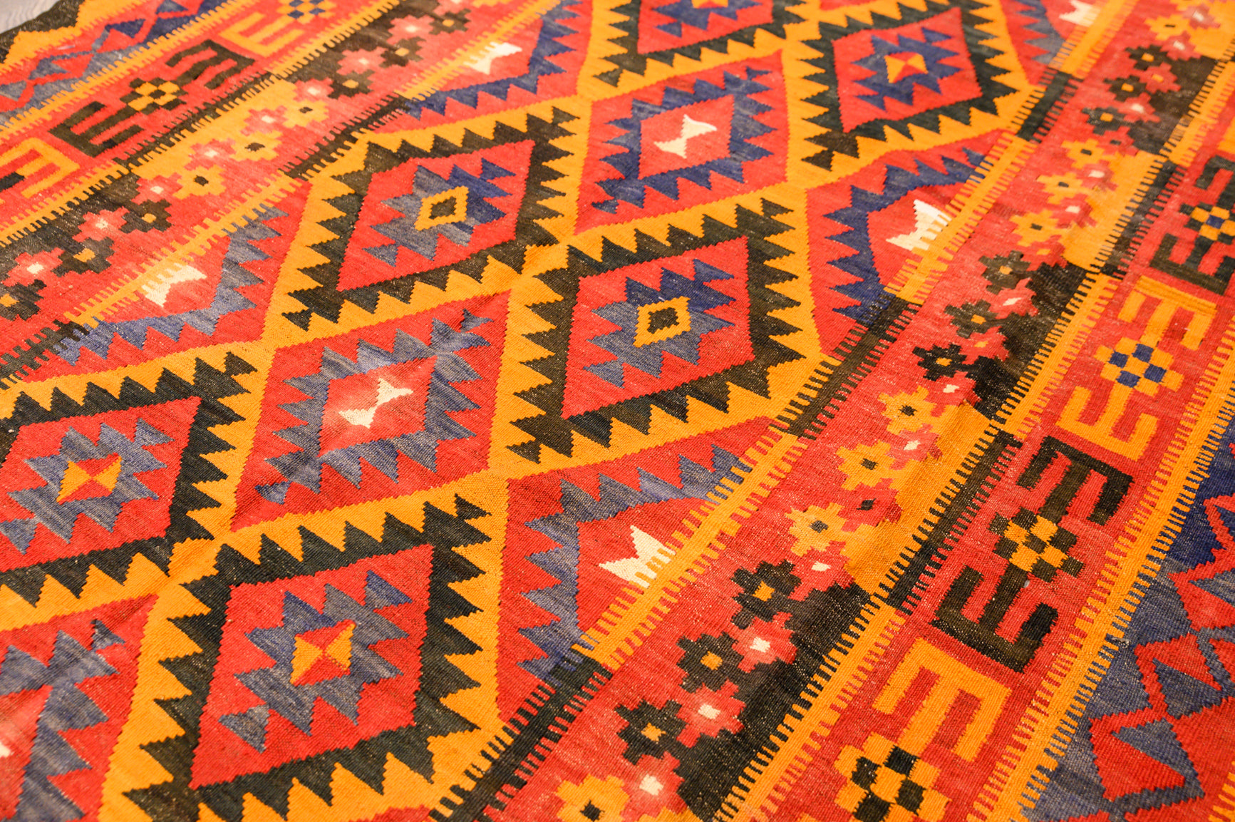 Red Orange Vintage Persian Kilim 272cm x 196cm