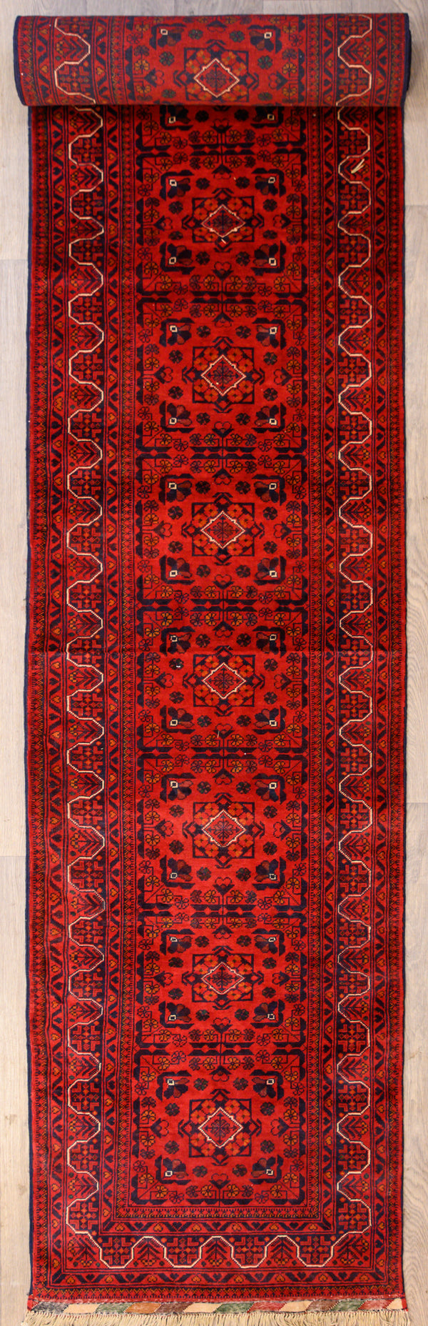 XL Red Fine Red Afghan Khamyab Wool Runner 577cm x 83cm