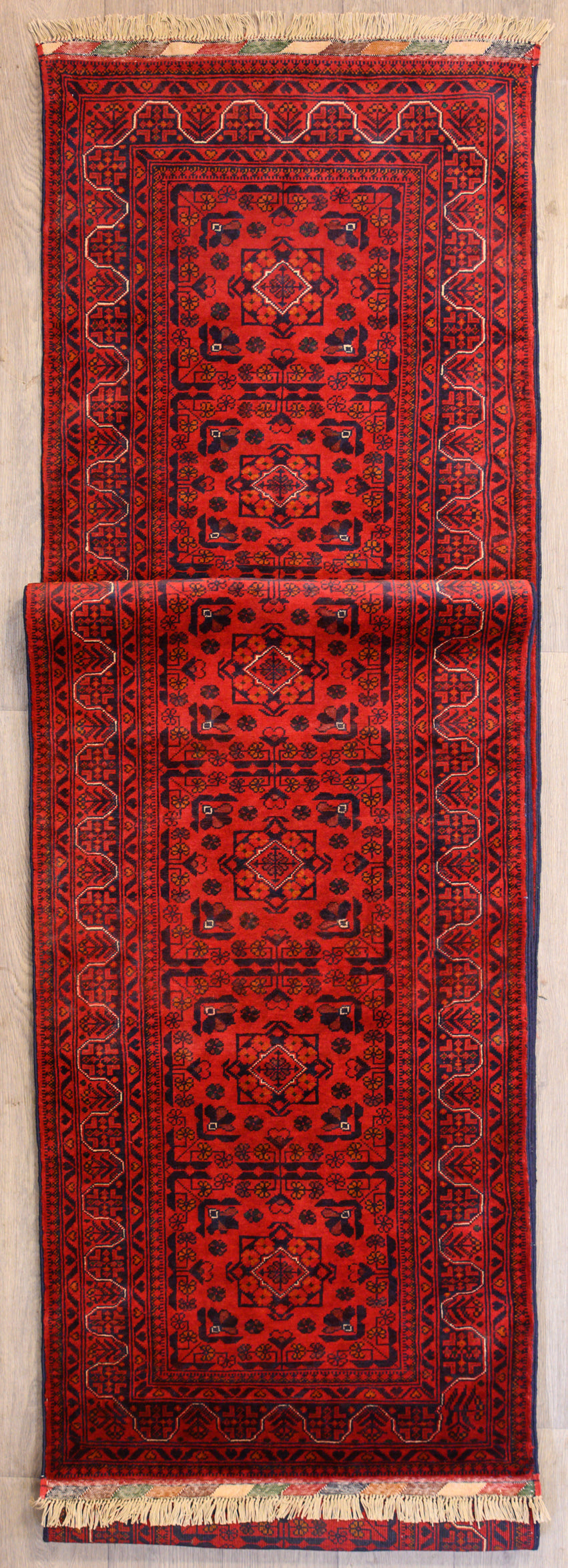 XL Red Fine Red Afghan Khamyab Wool Runner 577cm x 83cm