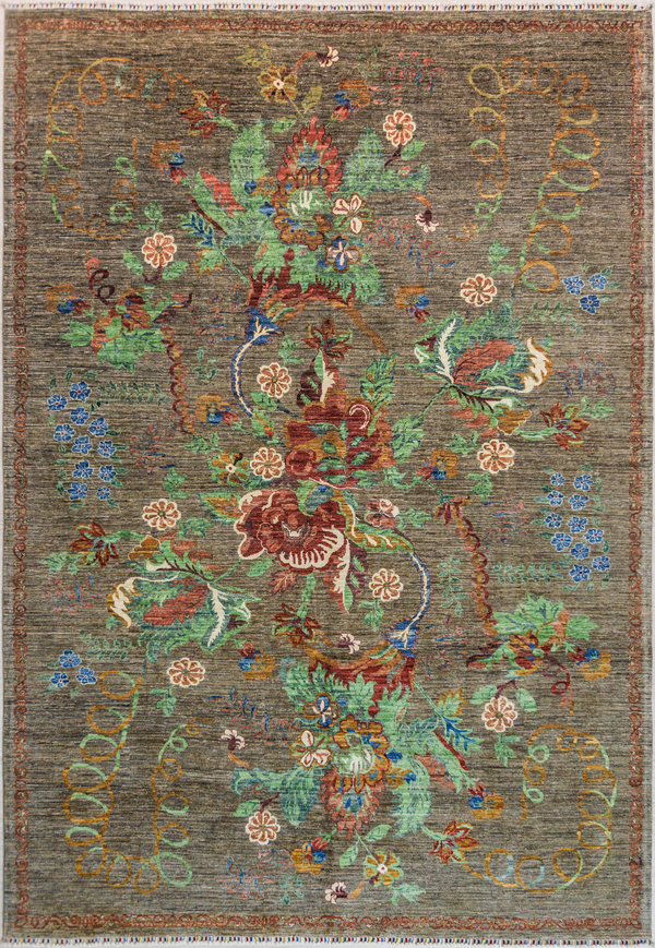 Taupe Green Afghan Chobi Wool Rug 363cm x 271cm