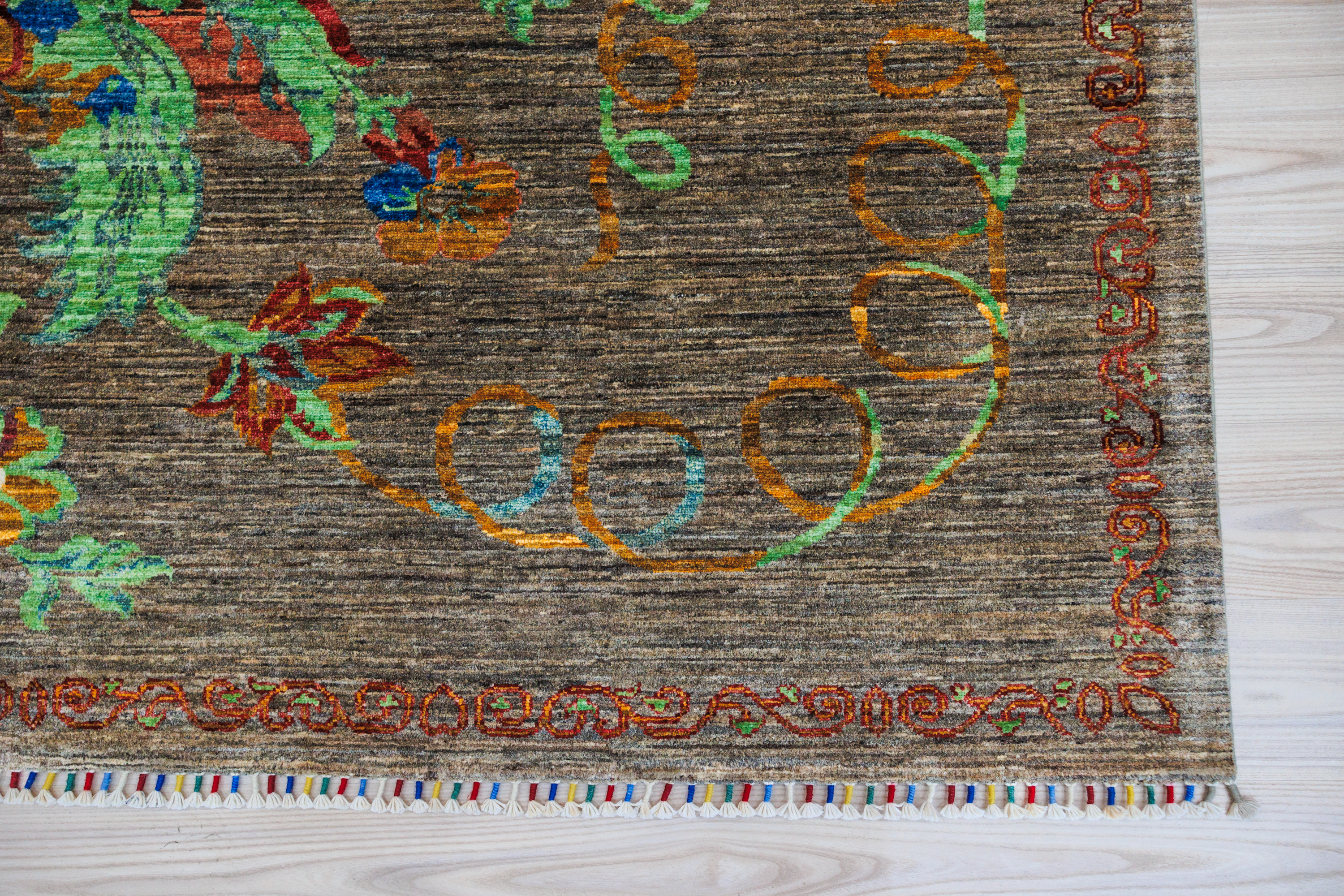 Taupe Green Afghan Chobi Wool Rug 363cm x 271cm