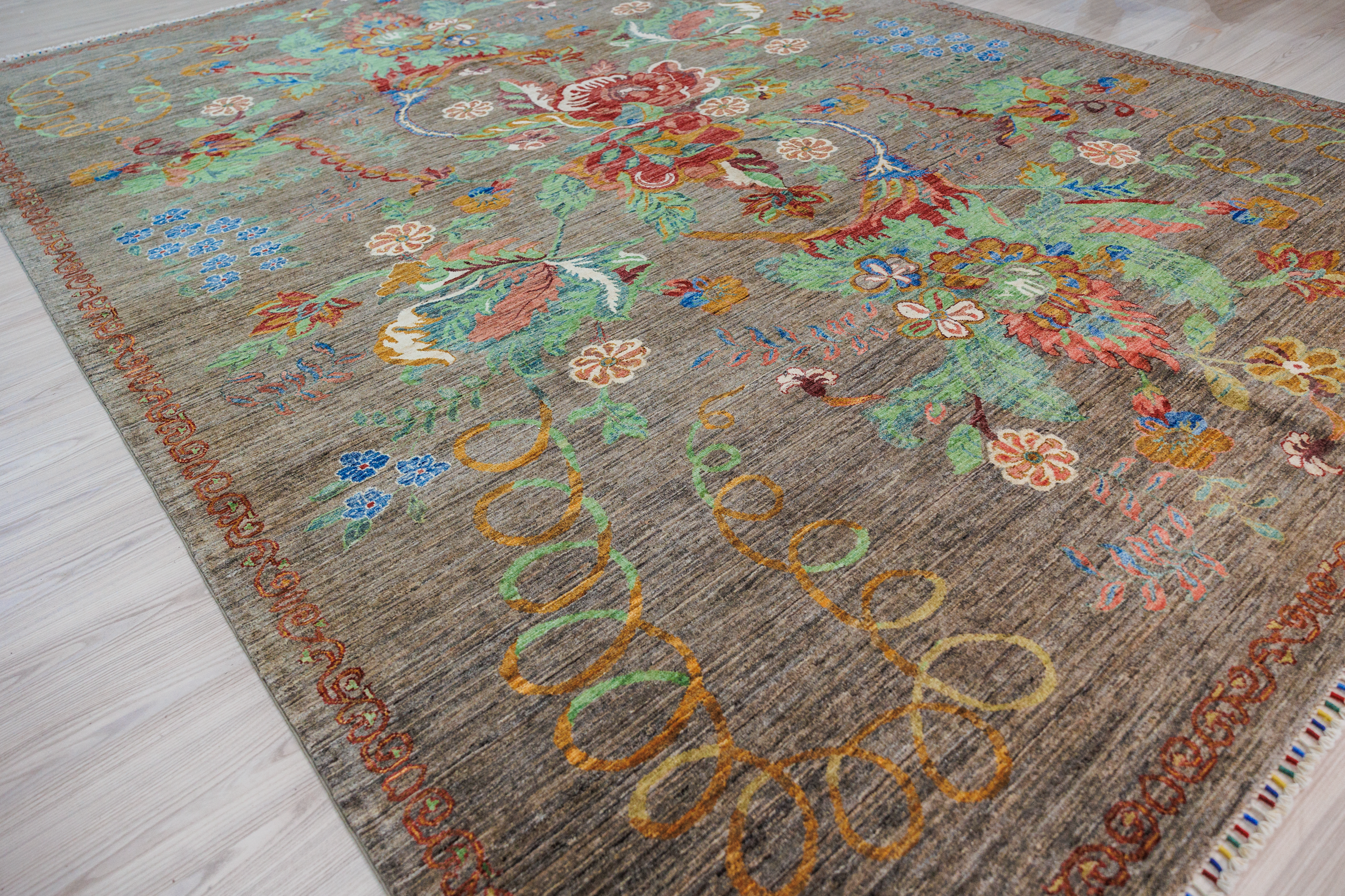 Taupe Green Afghan Chobi Wool Rug 363cm x 271cm