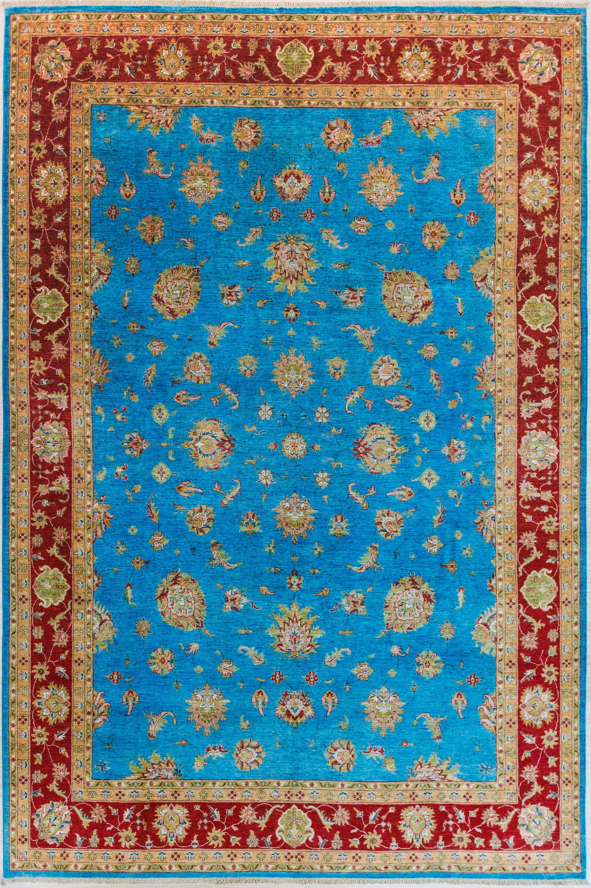 XL Blue Afghan Chobi Wool Rug 425cm x 303cm