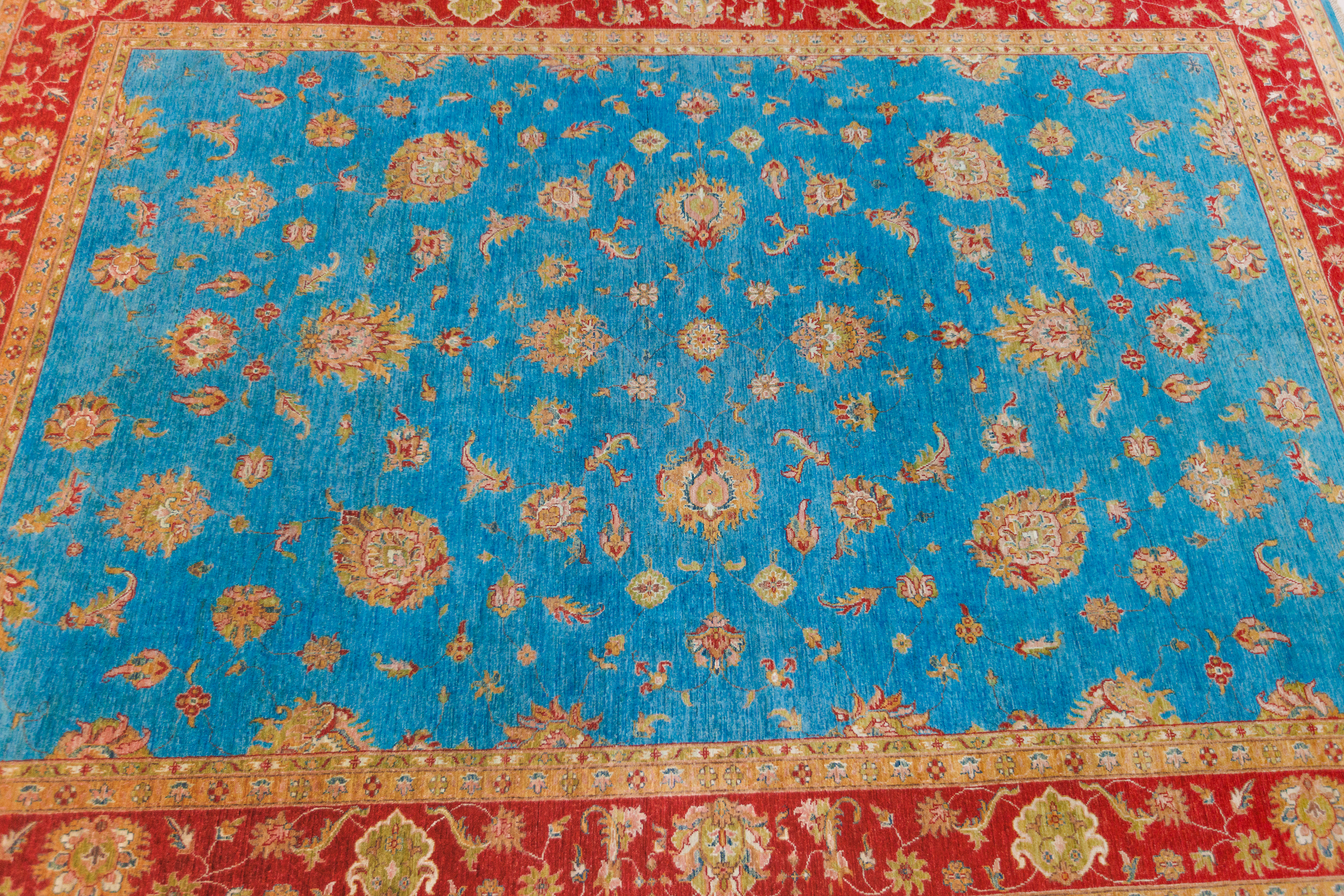 XL Blue Afghan Chobi Wool Rug 425cm x 303cm