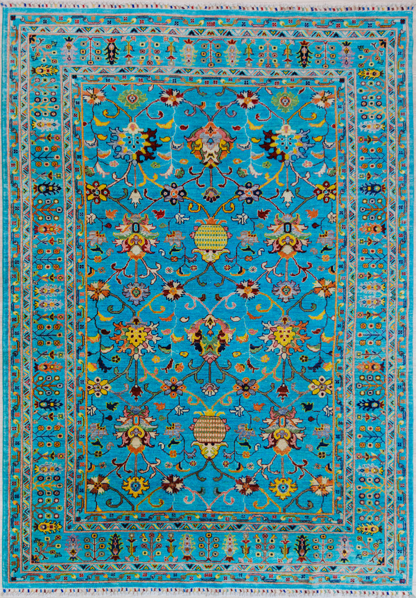 Turquoise Blue Sultani Afghan Chobi Wool Rug 266cm x 187cm