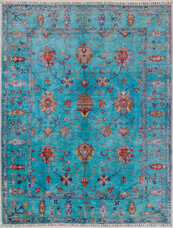 Turquoise Afghan Chobi Wool Rug 197cm x 152cm