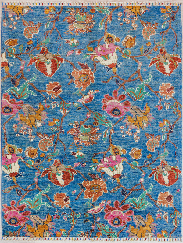 Blue Afghan Chobi Wool Rug 202cm x 156cm