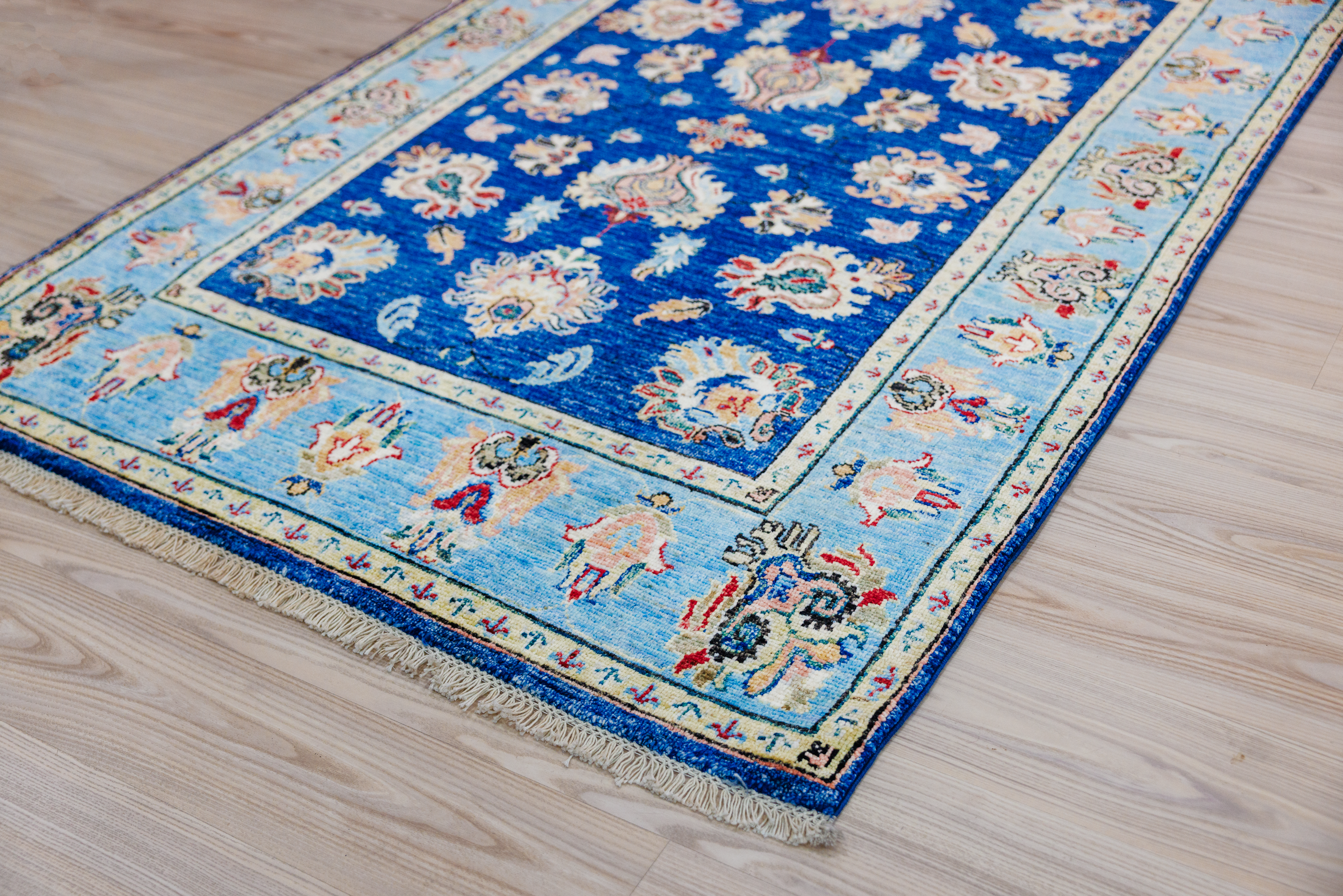 Blue Afghan Chobi Wool Rug 184cm x 125cm
