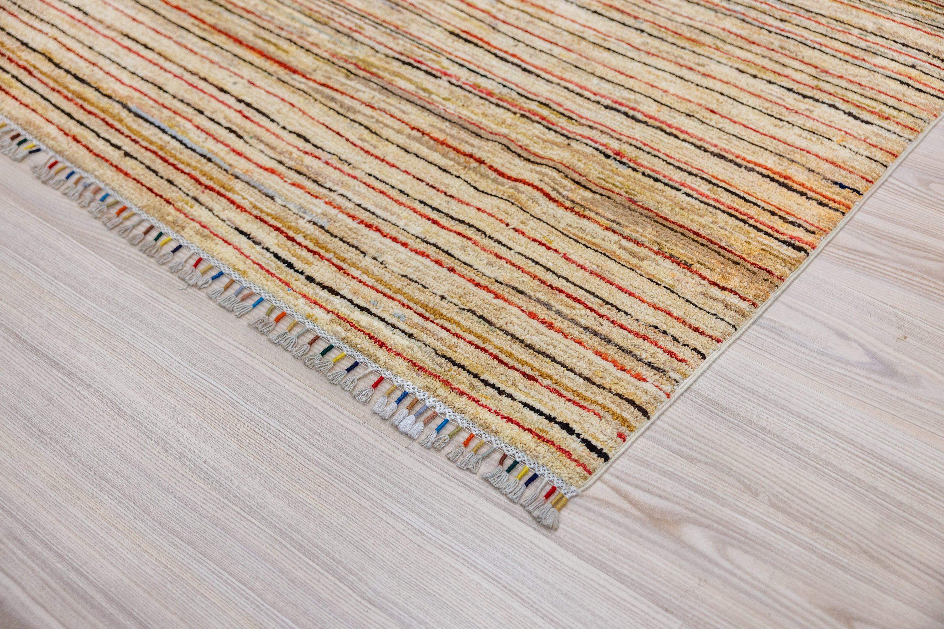 Modern Afghan Stripi Wool Rug 252cm x 141cm