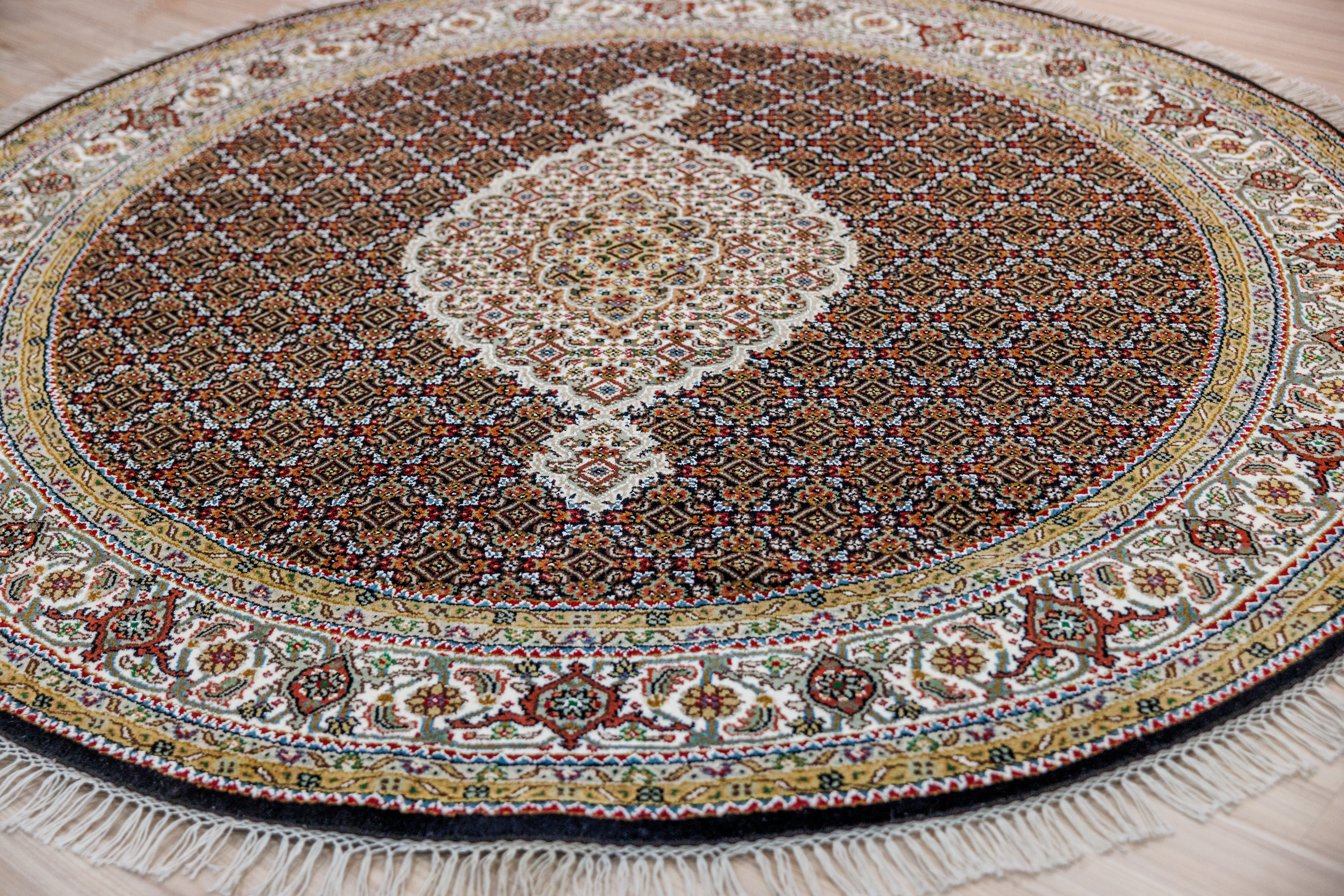 Rare Jaipur Tabriz Silk n Wool Round Rug 196cm x 196cm