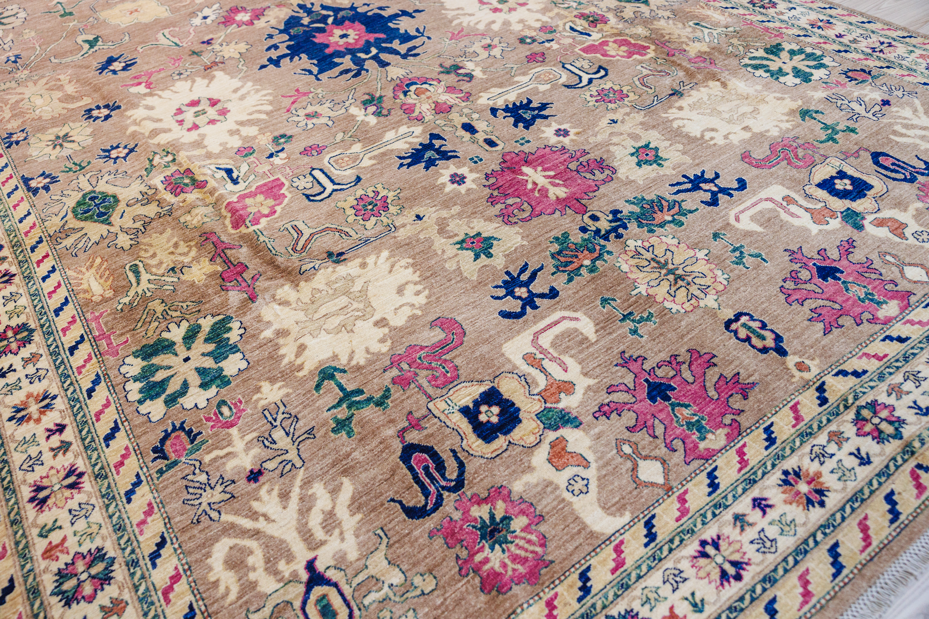 Beige Pink Afghan Chobi Wool Rug 395cm x 297cm