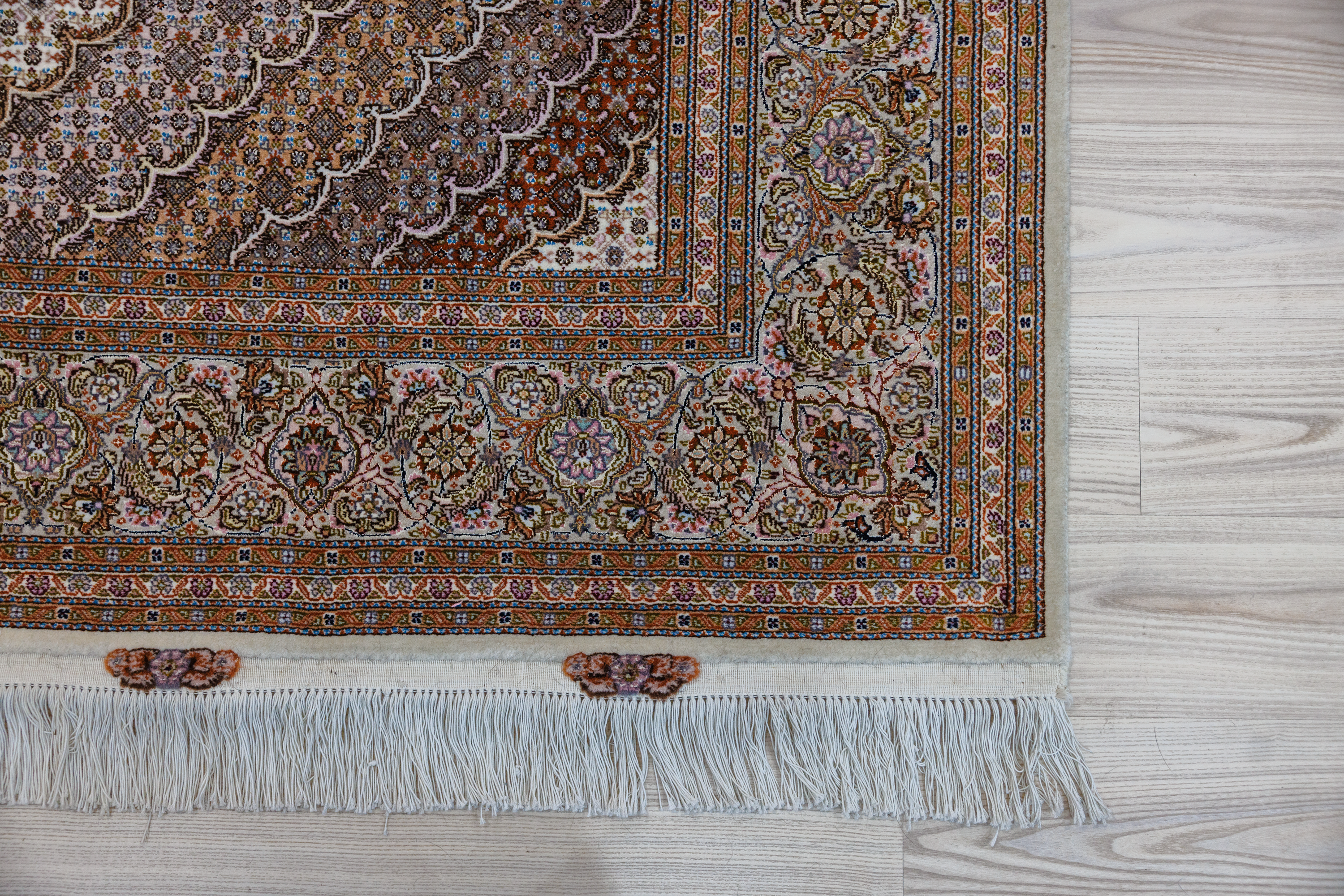 Cream Very Fine Persian Tabriz Silk n Wool Rug 300cm x 200cm