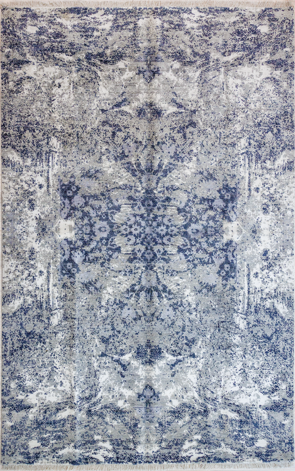 Blue Grey Contemporary Surah Wool Rug 278m x 184cm