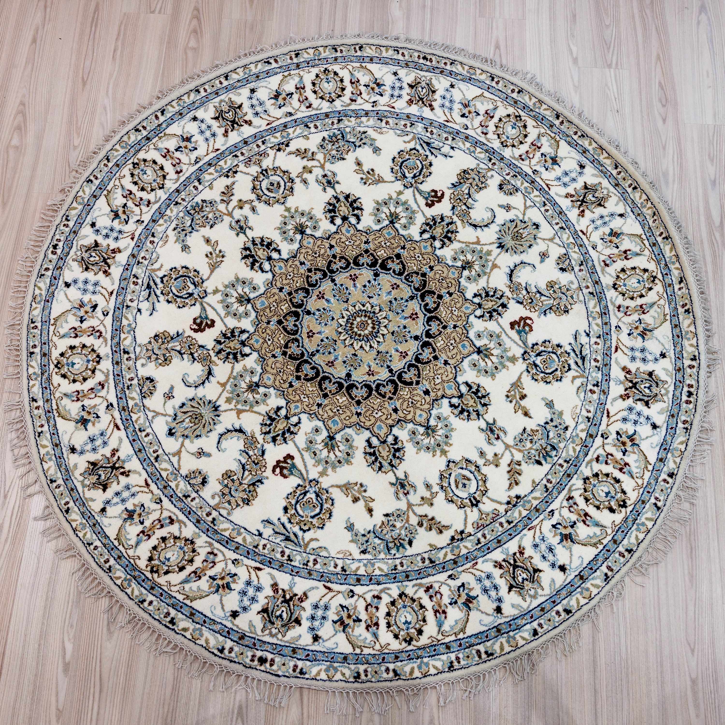 Fine Cream Nain Silk & Wool Rug 184cm x 184cm