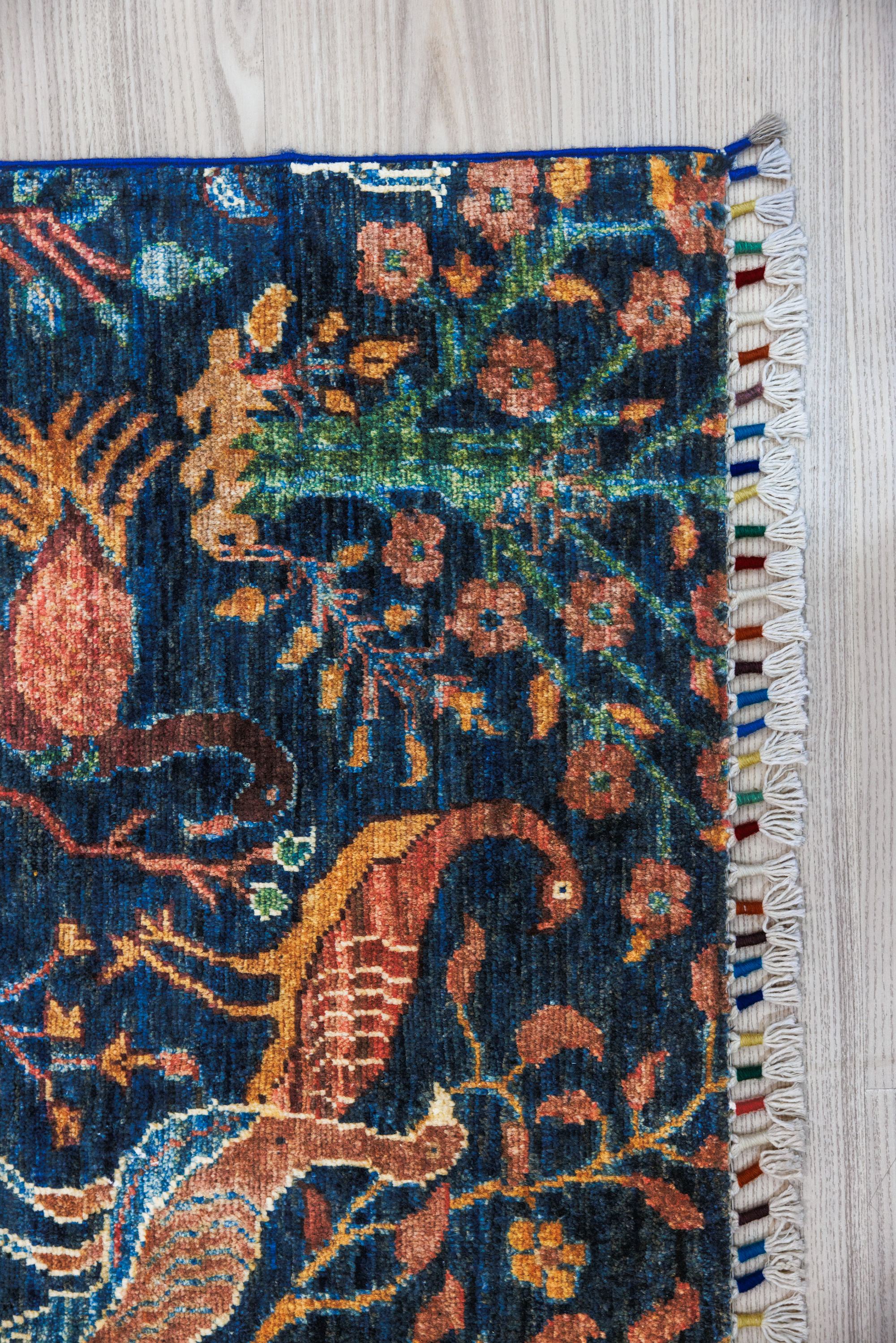 Navy Pictorial Afghan Chobi Wool Rug 249cm x 162cm