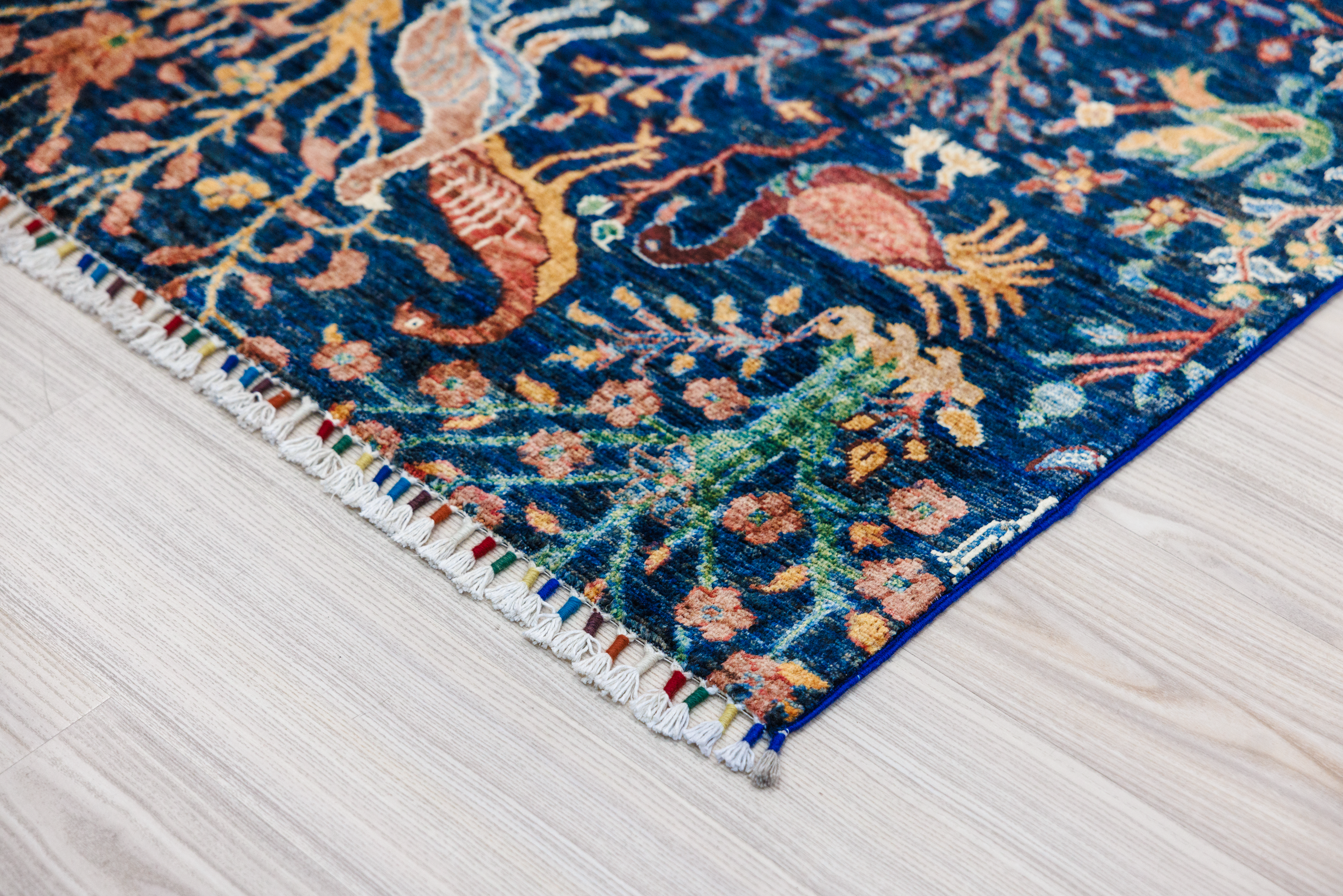 Navy Pictorial Afghan Chobi Wool Rug 249cm x 162cm