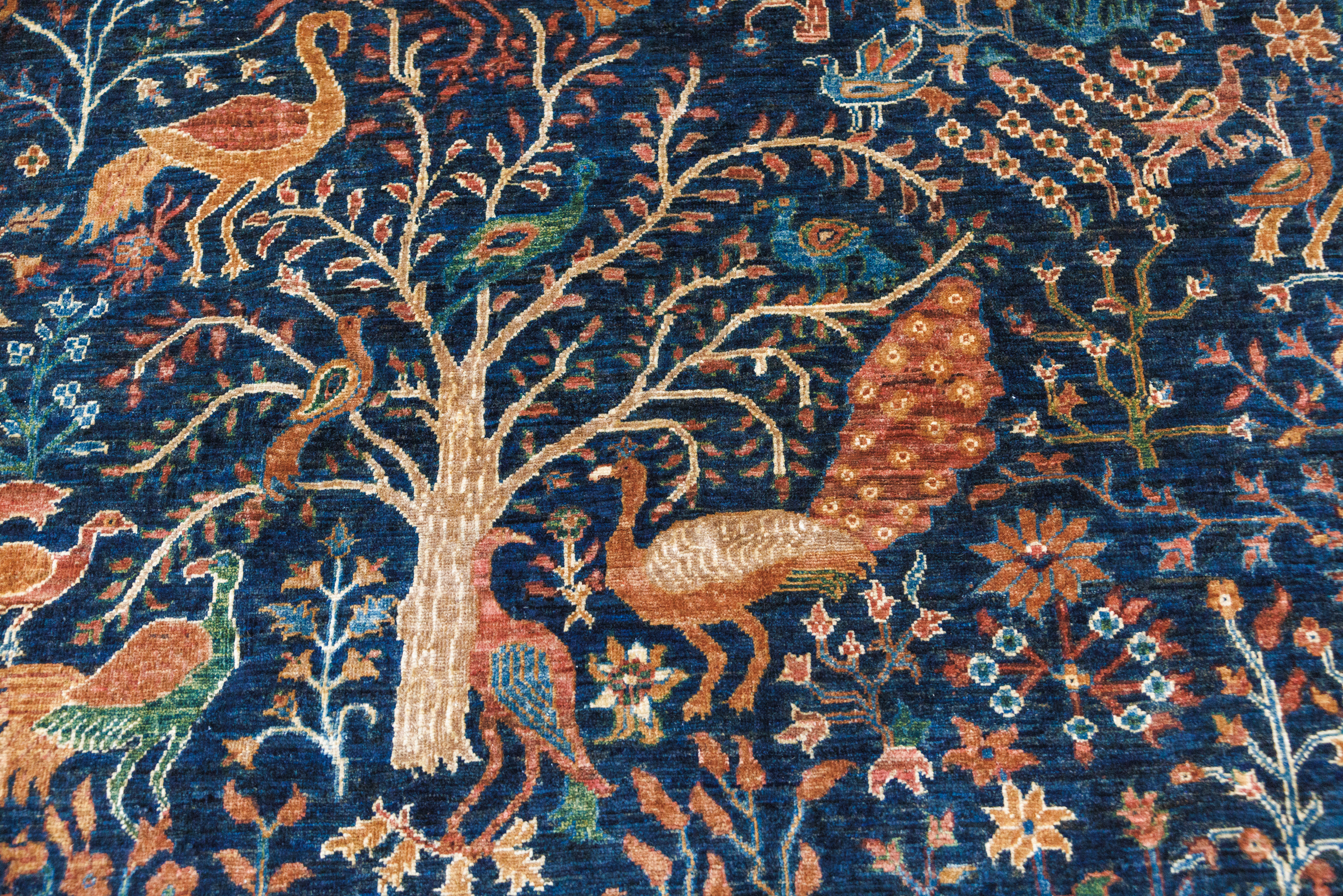 Navy Pictorial Afghan Chobi Wool Rug 249cm x 162cm