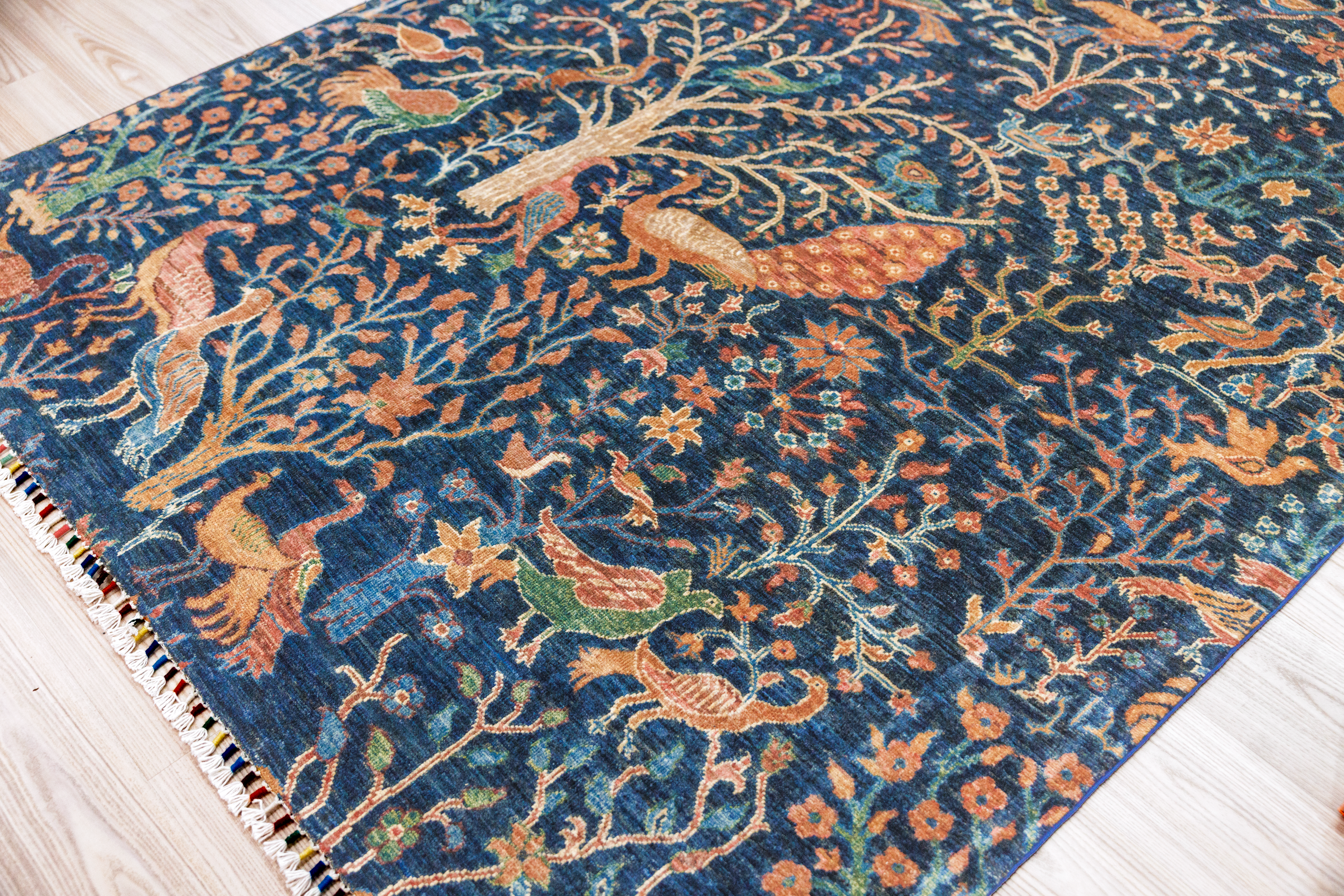 Navy Pictorial Afghan Chobi Wool Rug 249cm x 162cm