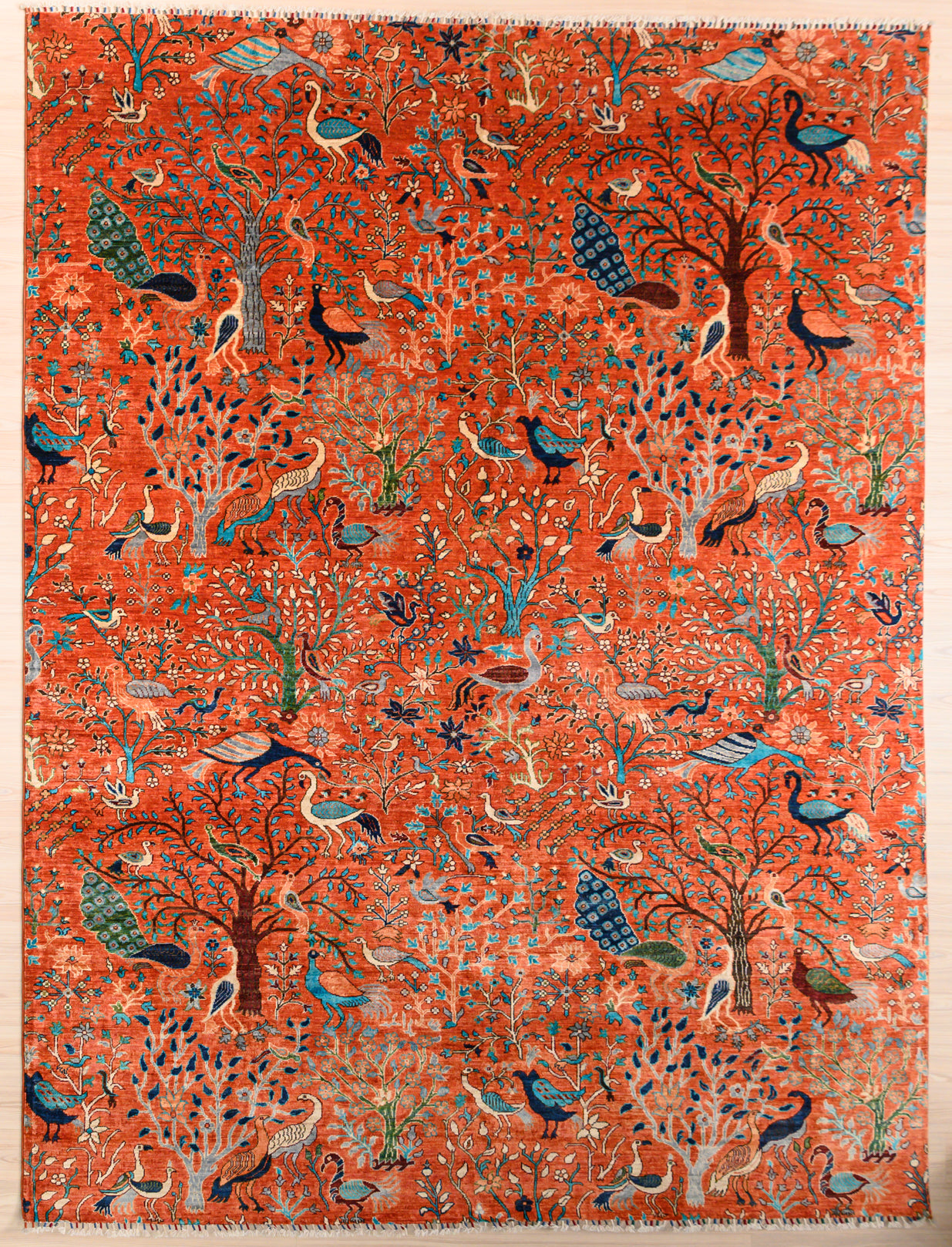 Burnt Orange Fine Pictorial Afghan Chobi Wool Rug 358cm x 269cm