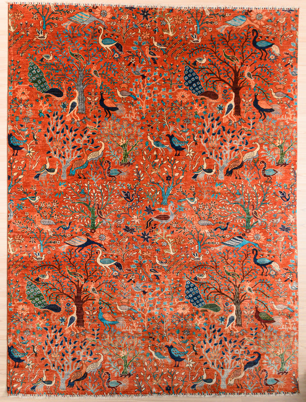 Burnt Orange Fine Pictorial Afghan Chobi Wool Rug 358cm x 269cm