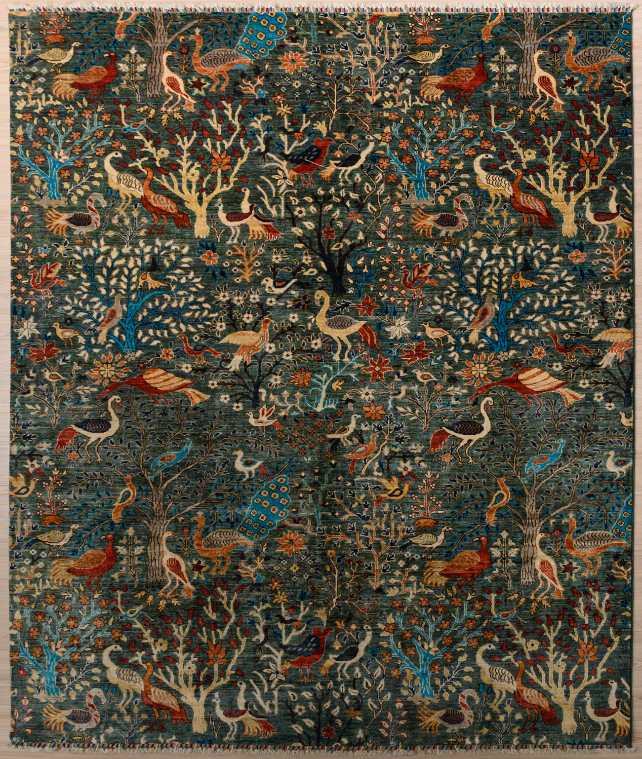 Green Pictorial Afghan Chobi Wool Rug 299m x 253cm
