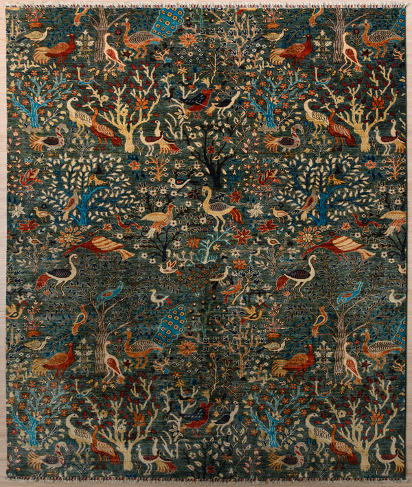 Green Pictorial Afghan Chobi Wool Rug 299m x 253cm