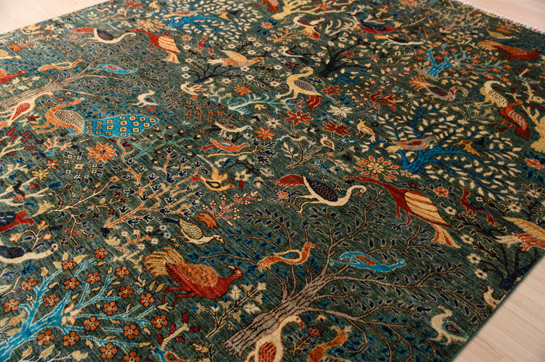 Green Pictorial Afghan Chobi Wool Rug 299m x 253cm