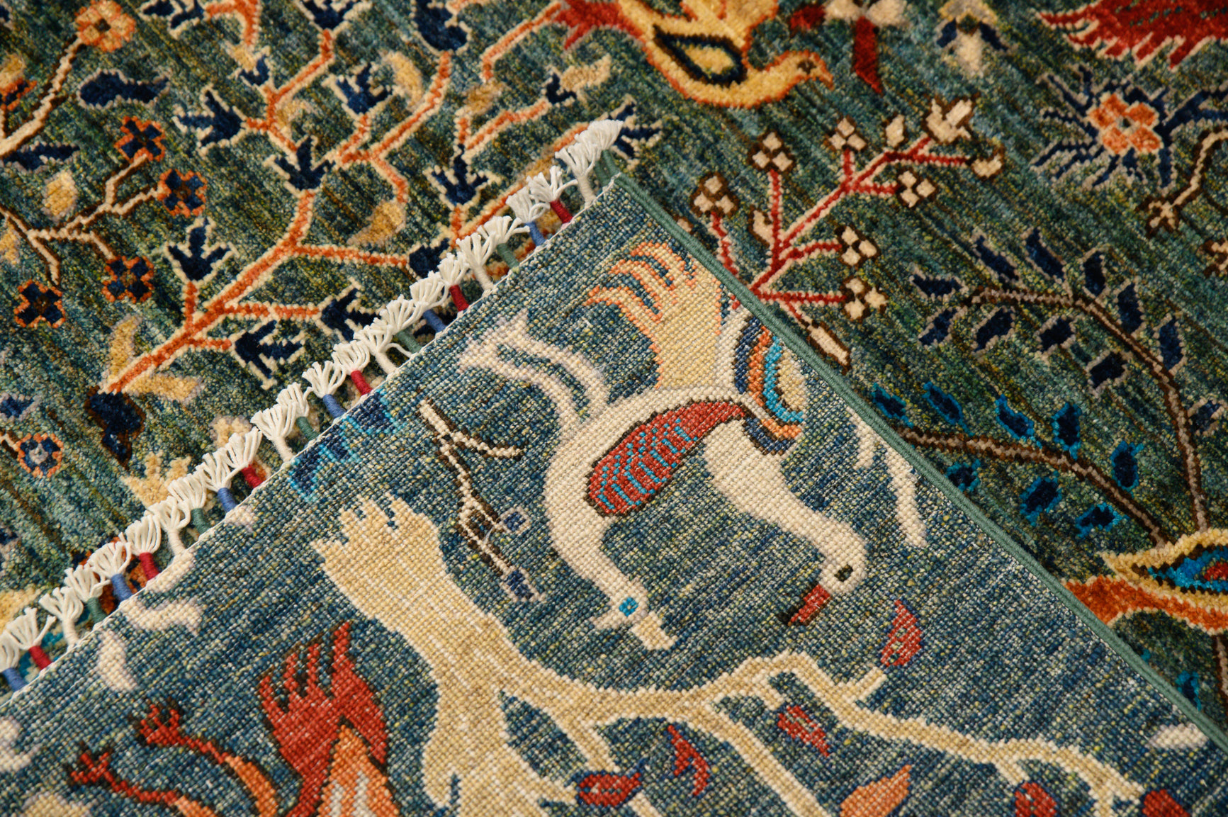 Green Pictorial Afghan Chobi Wool Rug 299m x 253cm