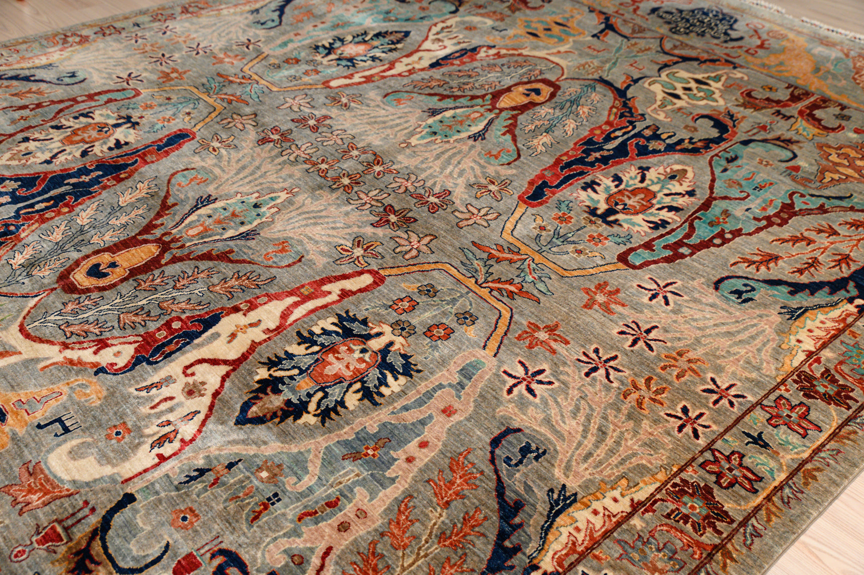 Grey XL Afghan Chobi Wool Rug 397cm x 302cm