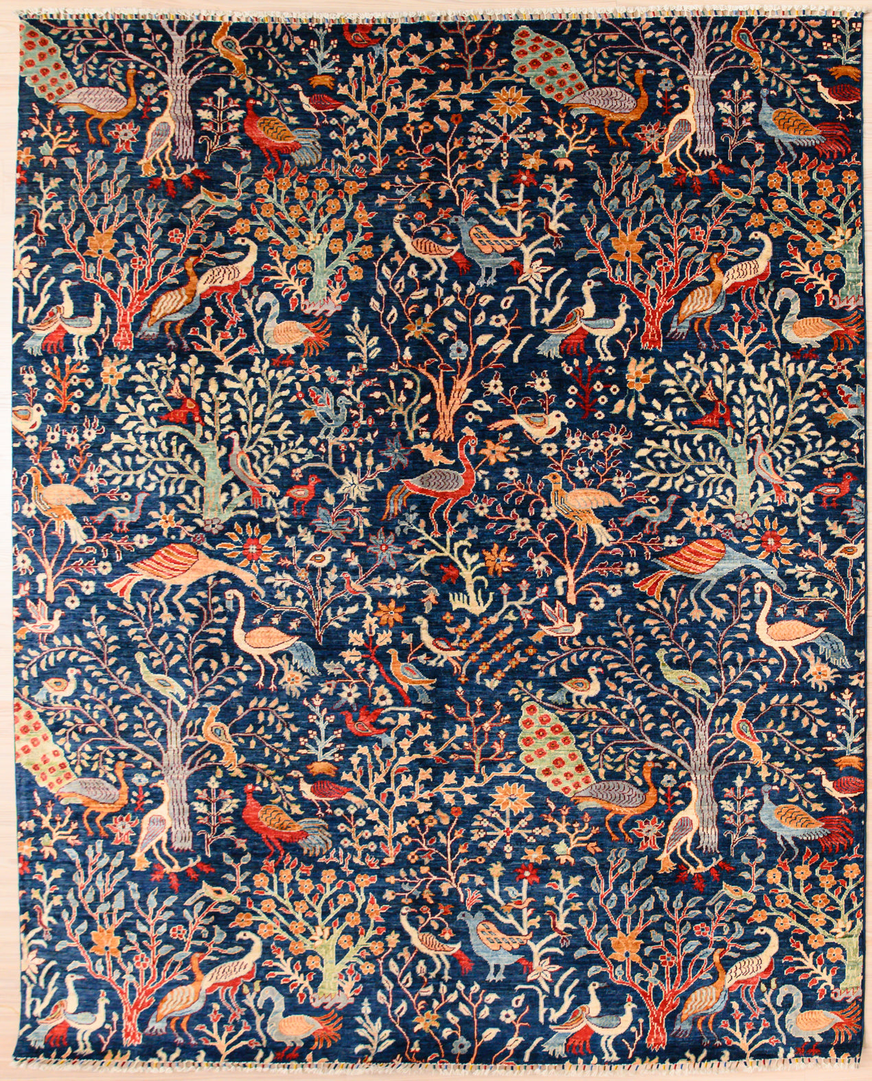 Navy Blue Pictorial Afghan Chobi Wool Rug 300cm x 247cm