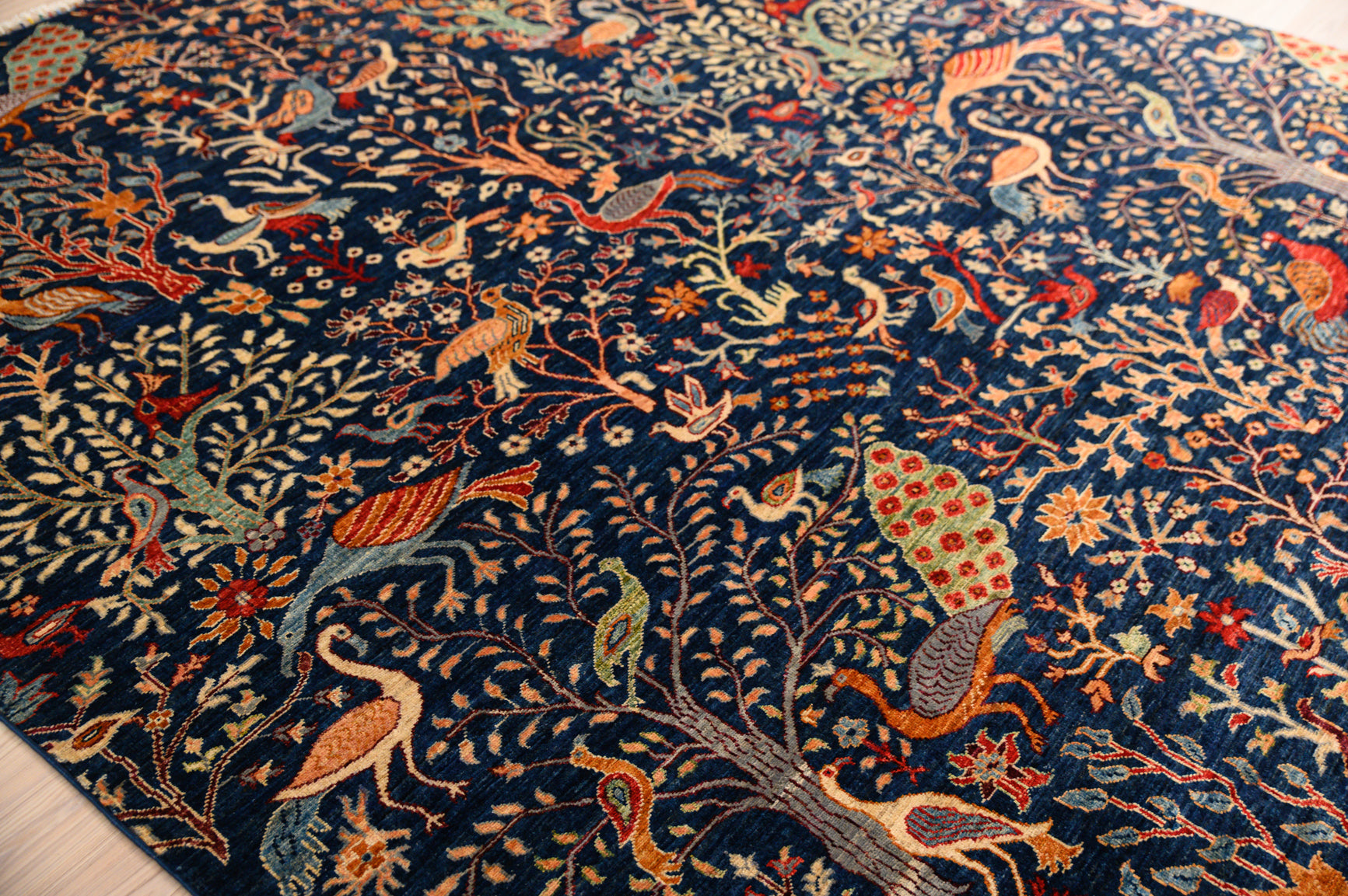 Navy Blue Pictorial Afghan Chobi Wool Rug 300cm x 247cm