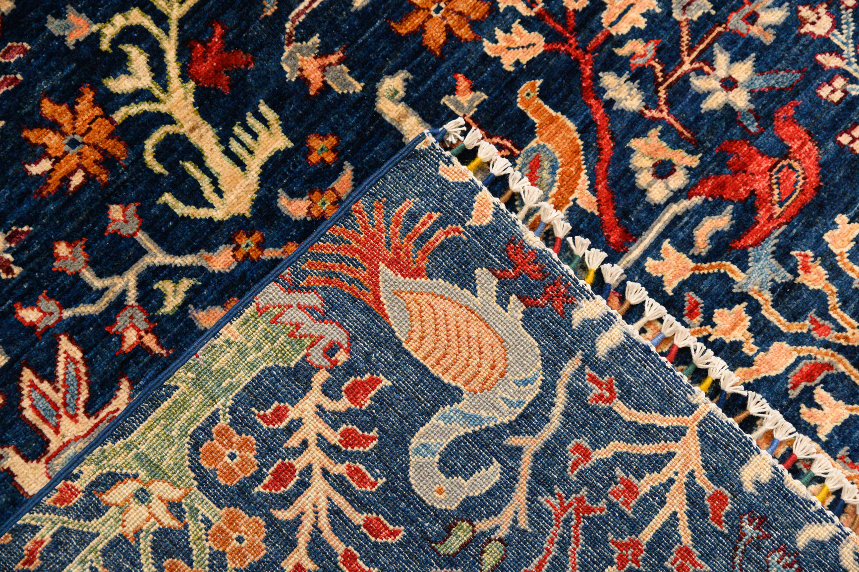 Navy Blue Pictorial Afghan Chobi Wool Rug 300cm x 247cm