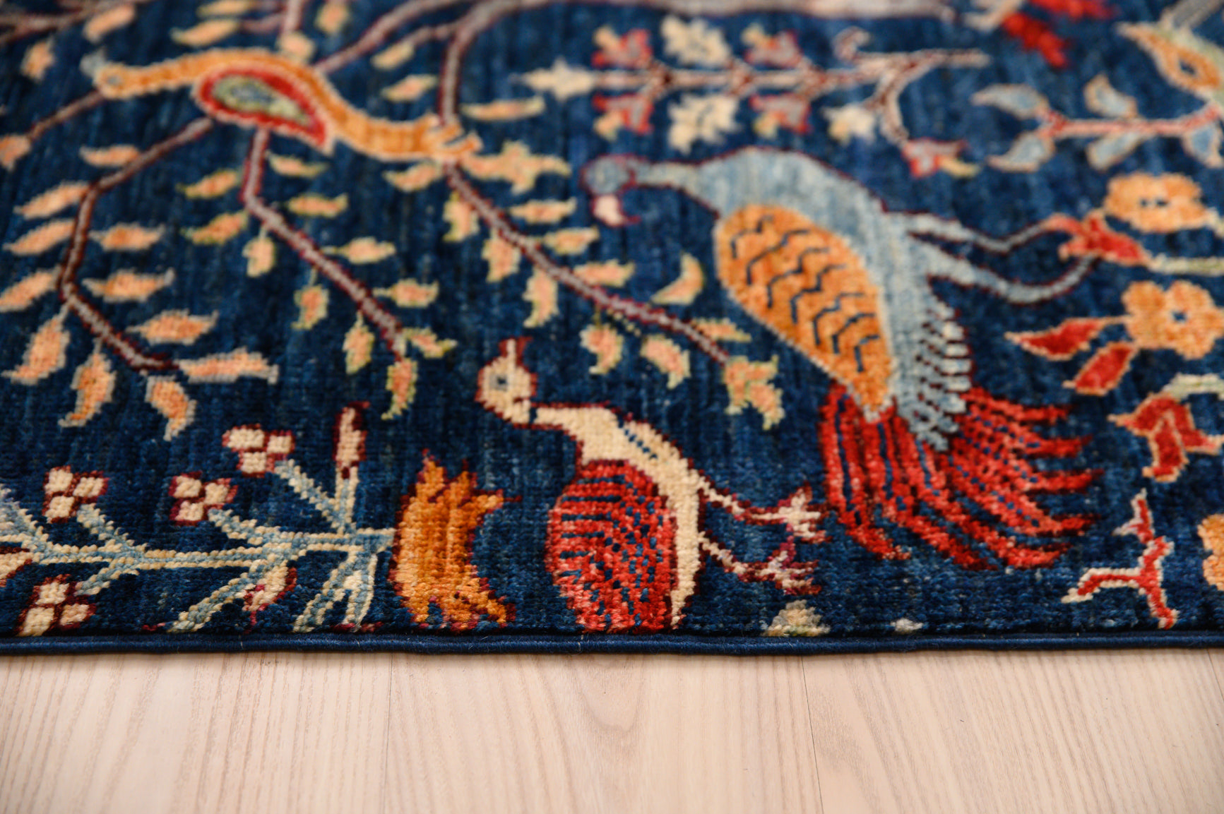 Navy Blue Pictorial Afghan Chobi Wool Rug 300cm x 247cm