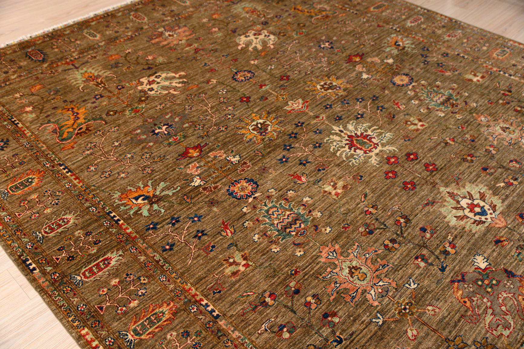 Taupe Afghan Sultani Chobi Wool Rug 297cm x 258cm