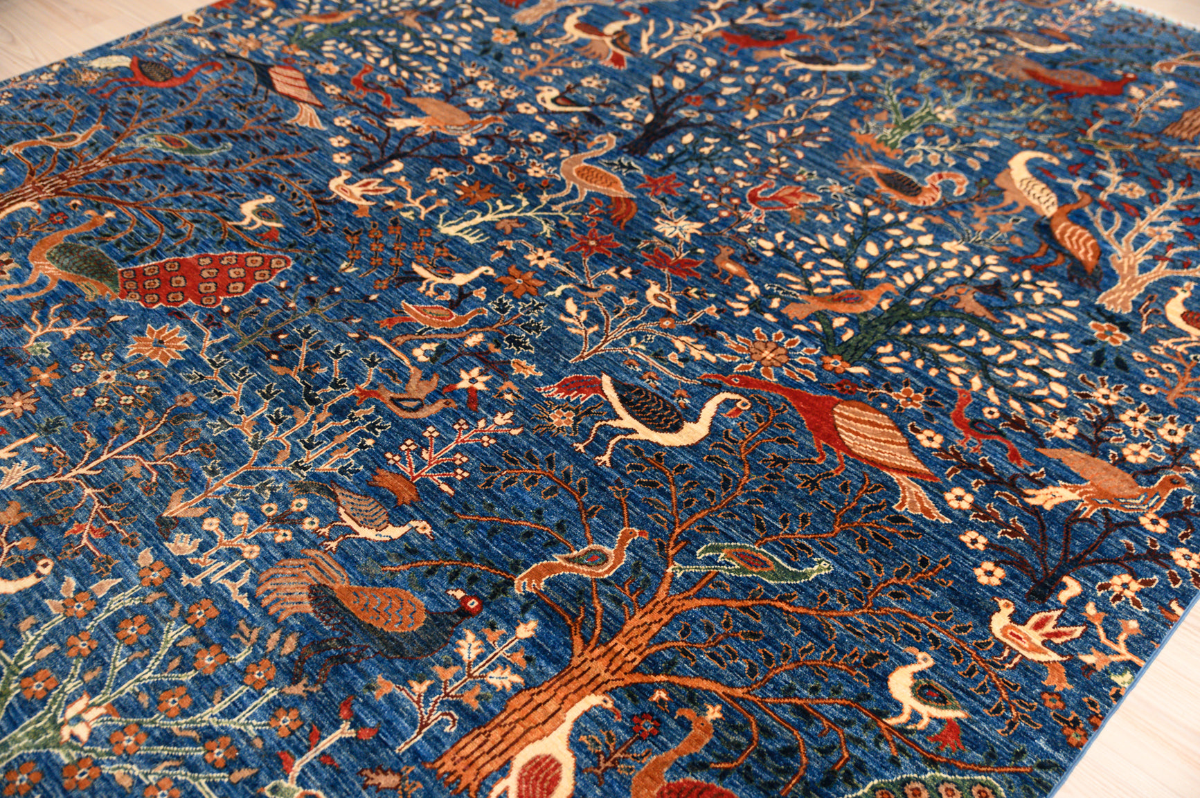 Blue Pictorial Afghan Chobi Wool Rug 297cm x 242cm