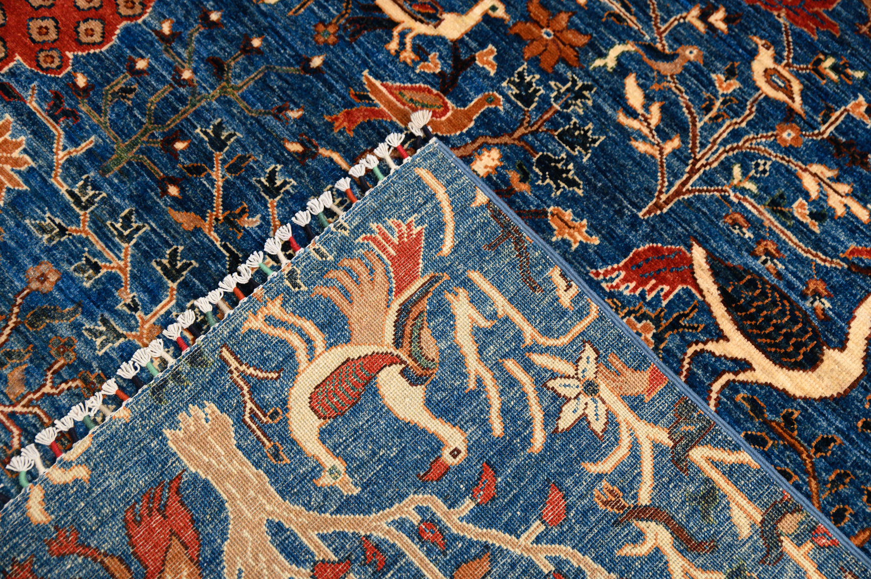 Blue Pictorial Afghan Chobi Wool Rug 297cm x 242cm
