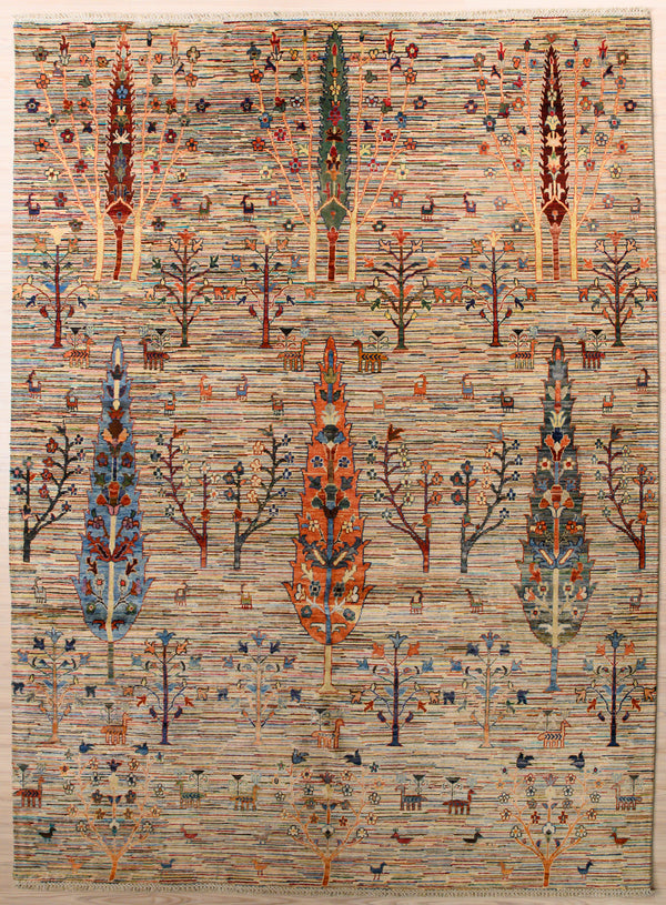 Open Field Pictorial Afghan Chobi Wool Rug 344cm x 261cm