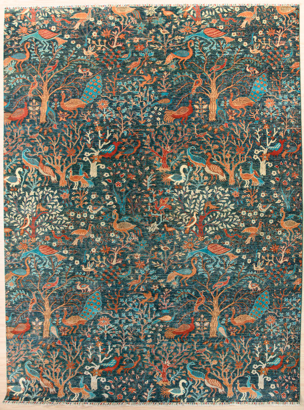 Green Pictorial Afghan Chobi Wool Rug 361cm x 277cm