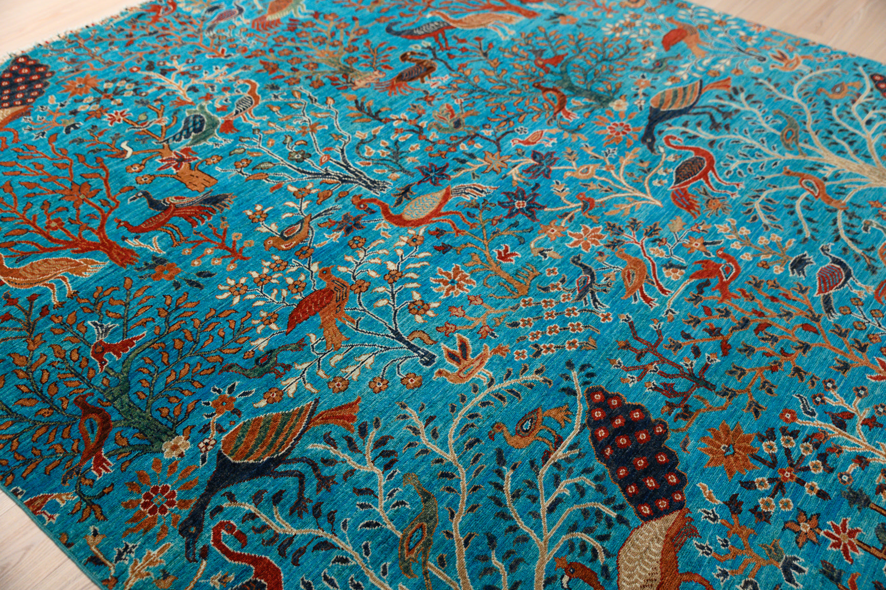 Marine Blue Pictorial Afghan Chobi Wool Rug 301cm x 243cm