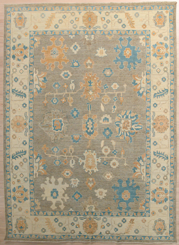 Muted Grey Afghan Oushak Chobi Wool Rug 355cm x 265cm