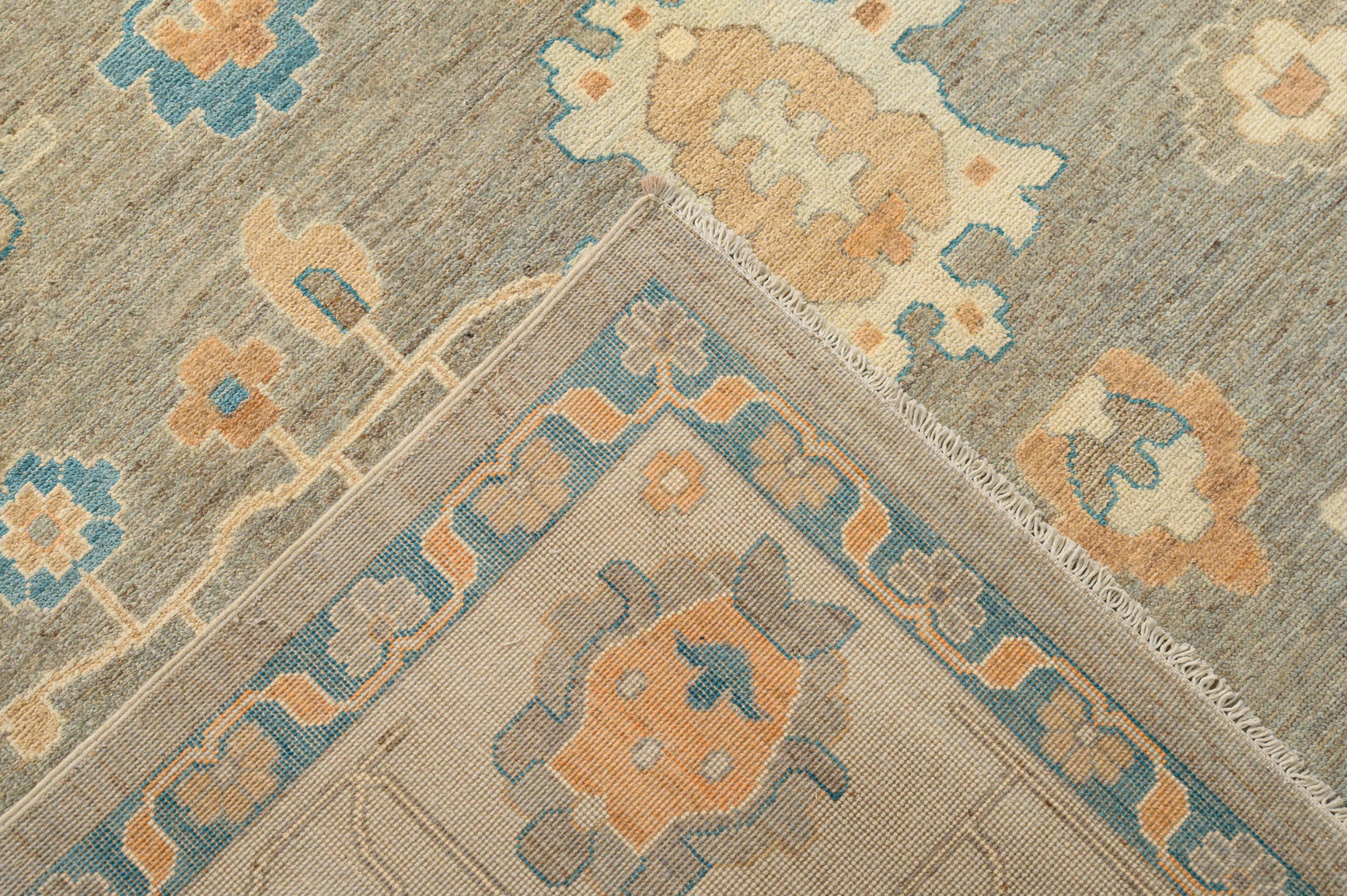 Muted Grey Afghan Oushak Chobi Wool Rug 355cm x 265cm