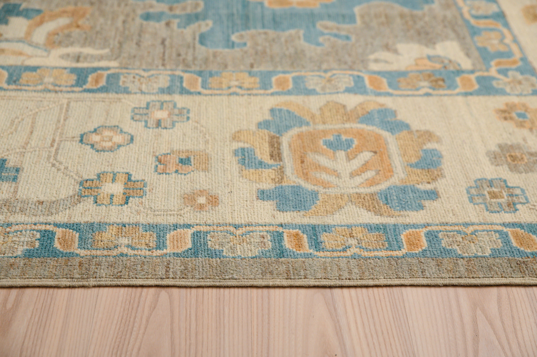 Muted Grey Afghan Oushak Chobi Wool Rug 355cm x 265cm