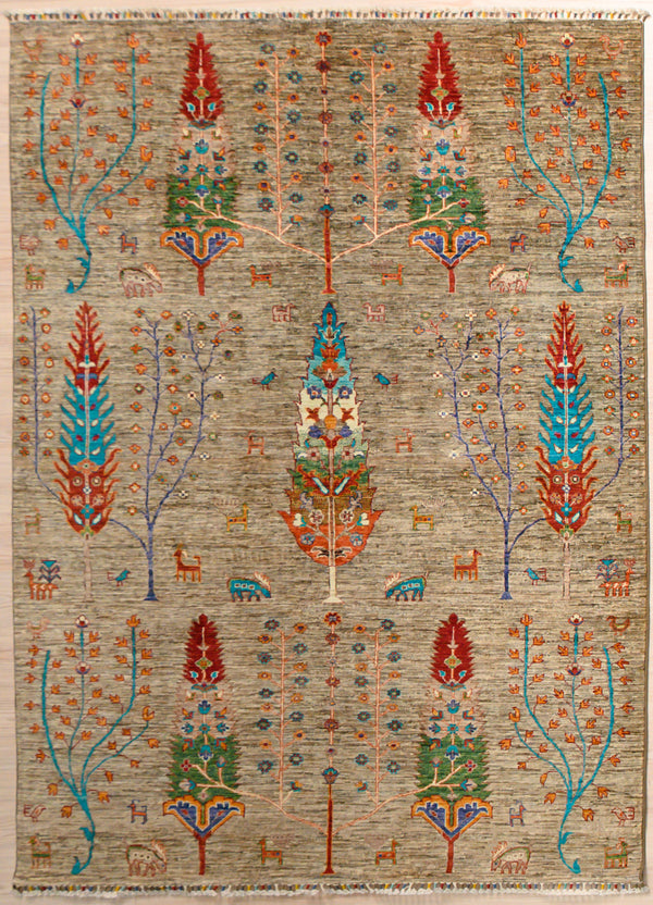 Taupe Afghan Rural Chobi Wool Rug 233cm x 174cm