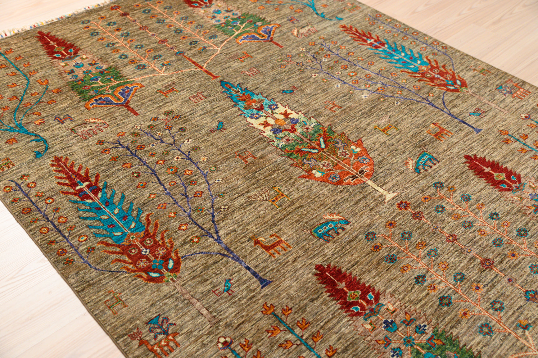 Taupe Afghan Rural Chobi Wool Rug 233cm x 174cm