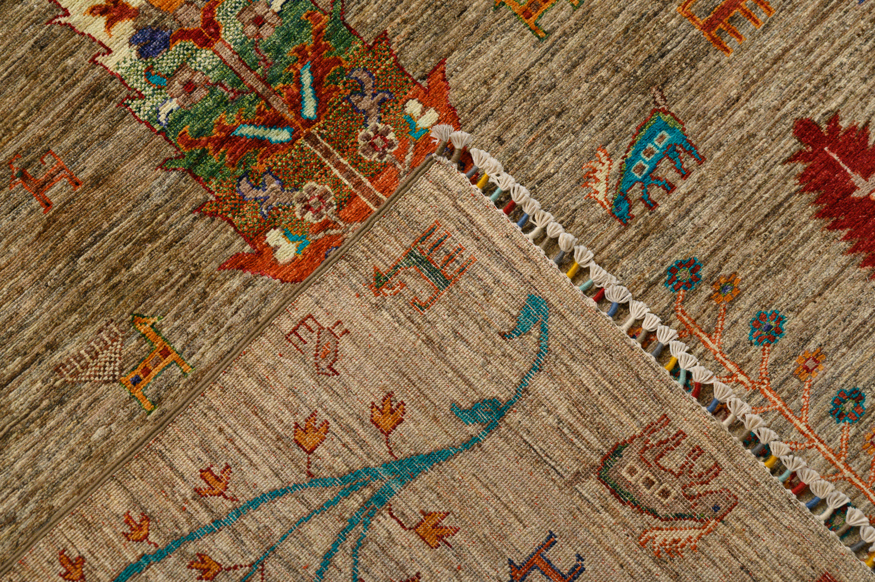 Taupe Afghan Rural Chobi Wool Rug 233cm x 174cm